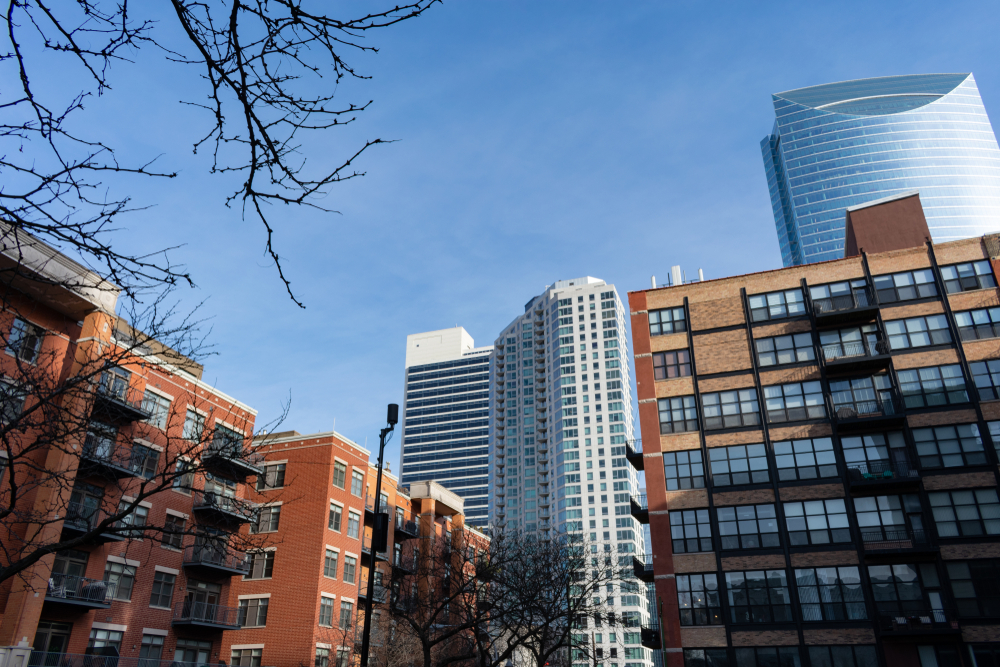 Edificios y torres modernas de West Loop en Chicago