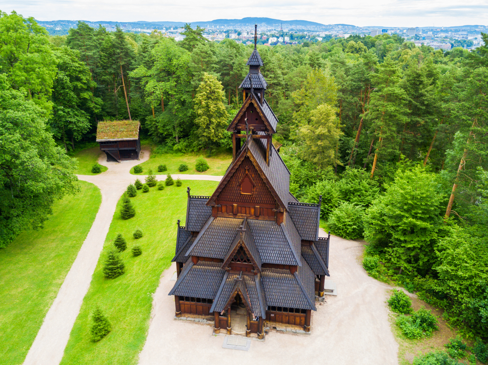 La iglesia de madera de Gol en el Museo Noruego de Historia Cultural, en Bygdøy, Oslo