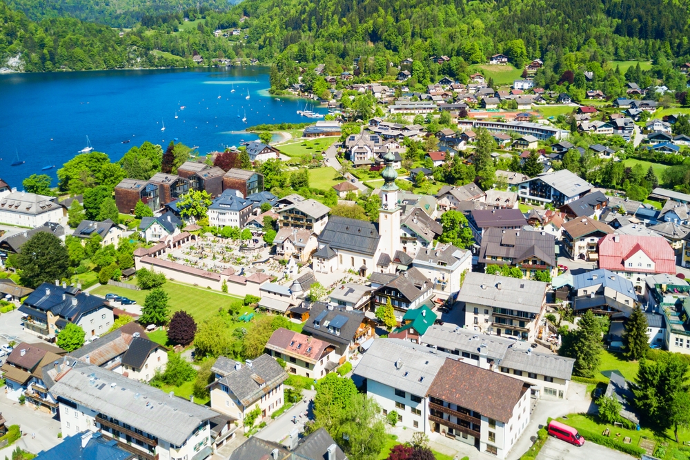 ¿Dónde alojarse en Salzburgo? Las 5 mejores zonas y buenos hoteles 12 St. Gilgen junto al Wolfgangsee visto desde arriba