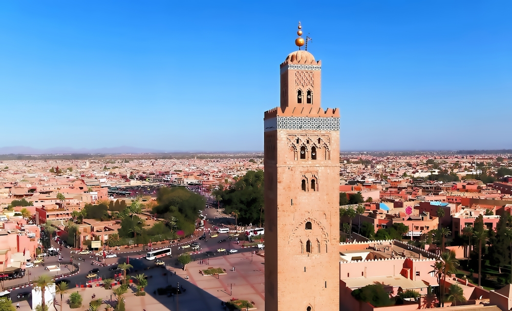 Vista aérea de la mezquita Koutoubia en Marrakech