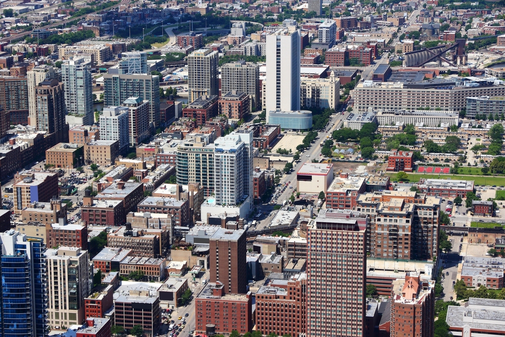 Vista aérea del barrio de River North en Chicago