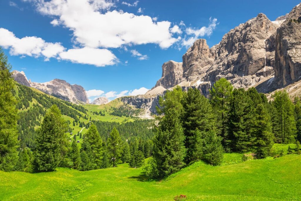¿Dónde alojarse en Italia? Las 14 mejores zonas y buenos hoteles 24 Praderas alpinas verdes y picos dentados de piedra caliza en los Dolomitas