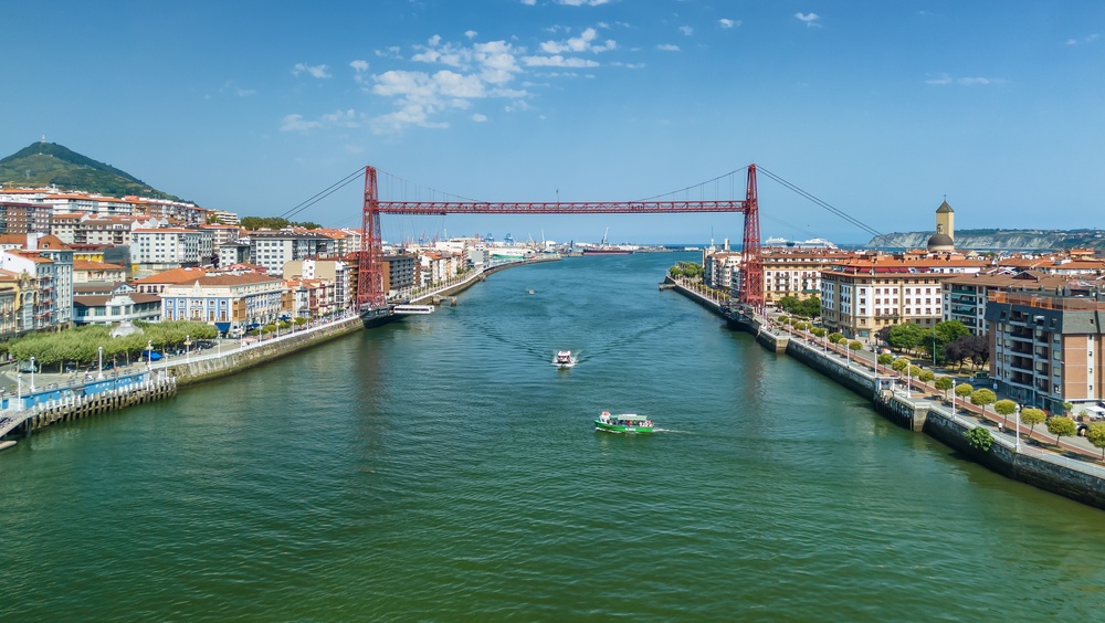 Vista aérea del Puente de Vizcaya, Puente Bizkaia, en Getxo